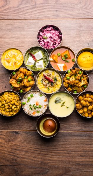 assorted-indian-pakistani-food-stainless-steel-bowls-creating-pattern-design-selective-focus